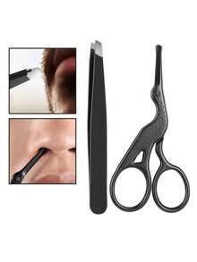 圆头鹤形美容理发器，不锈钢鼻毛修剪器，带镊子，适用于眉毛、鼻毛、胡须、耳毛，不锈钢眉毛修剪器，中性专业面部毛发修剪器。适合所有人。（黑色） - 彩色 - 查看 2