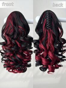 12 Inch Black & Red Claw Ponytail Hair Extension, Heat Resistant Synthetic Fiber Ponytail Wig, Suitable For Women's Party And Daily Use - Red Highlight - View 8