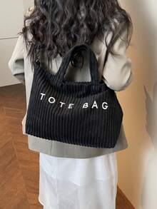 Large Capacity Tote Bag, Women's Casual Letter Print Handbag, Versatile Shoulder Bag For Commuting - Black - View 6