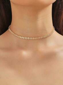1pc Fashionable & Elegant Cubic Zirconia Horse Eye Shaped Decorative Chain Necklace, Suitable For Women's Wedding, Party, Gift, Daily Wear - Gold - View 1