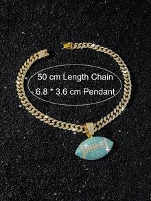 1件男士全镶钻嘻哈链项链，配绿松石玻璃钻石足球吊坠 - Style A - 查看 6