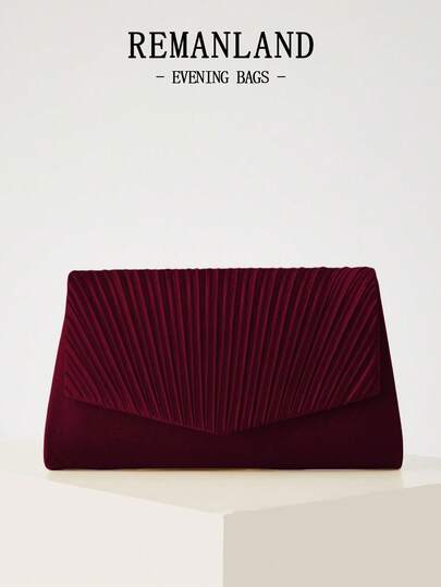 REMANLAND Elegant And Lightweight Pleated Fashion Clutch, A Glamorous And Charming Party/Evening Bag, Perfect For Party Girls, Brides, And Ladies. Features Hidden Card Slots And Compartments, Can Be Used As A Shoulder Bag Or Crossbody. Comes With A Detachable Metal Chain, Ideal For Balls, Banquets, Parties, And Makes A Great Gift For Your Loved One.