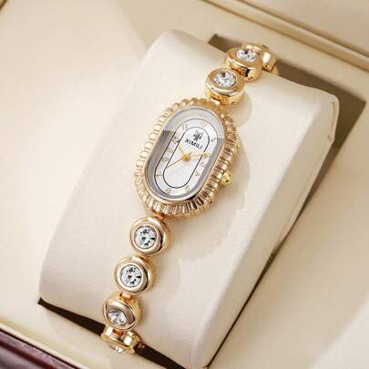 1 chiếc đồng hồ đeo tay nữ thời trang thường ngày mặt oval, máy quartz, thiết kế thanh lịch (Không bao gồm hộp đựng đồng hồ)
