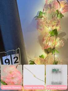 1串20颗LED灯，5/2米长人造樱花藤蔓装饰灯，电池供电（不含电池），适用于圣诞节、婚礼、生日、母亲节、情人节和儿童房装饰，人造樱花串灯，LED樱花藤蔓灯，悬挂式绣球花藤蔓花环，丝绸花灯 - 粉 - 查看 7