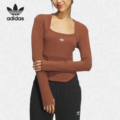  Áo thun dài tay nữ Adidas Originals ôm sát, thời trang, phối màu Maillard, kiểu dáng casual IX1910