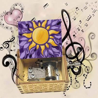 Tangled Sun Wooden Music Box - Hand Crank Play "You Are My Sunshine", Vintage Engraved Musical Box For Birthday, Christmas, Valentine's Day Gift For Girls, Women, Daughter, Girlfriend