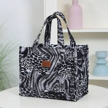 New Nylon Snake Skin Print Large Capacity Portable Insulated Lunch Box With Zipper, Half-Closed Design, Suitable For Work Commute - Grey - View 10