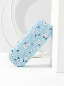 1 pieza Estuche de gafas con base azul claro y estampado floral blanco con carcasa protectora dura para la escuela, viajes, citas y uso diario, organizador portátil y lindo para el almacenamiento de gafas para niñas y mujeres - Azul claro - 204 - Ver 4