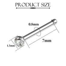 2个G23鼻环耳钉，钛合金L型鼻钉，20G鼻环，顶部1.5mm、2mm、2.5mm、3mm立方氧化锆，0.8mm鼻环穿孔饰品 - 銀色 - 查看 3