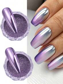 Purple Mirror Effect Powder, Metal Mirror Pigment, Matte Purple Nail Art Decoration 2Pcs/Set (1G/Pcs) - Multicolor - View 4