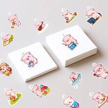 50张可爱小粉猪卡通涂鸦贴纸，可用于吉他、滑板、水瓶、滑雪板、笔记本电脑、电脑、手机壳、冰箱、门、行李箱、手提包等材质的艺术装饰贴纸 - 彩色 - 查看 6