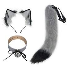 3件套狐狸服装套装，狐狸角色扮演性感配饰套装，包括项圈、铃铛和狐狸尾巴 - 彩色 - 查看 4