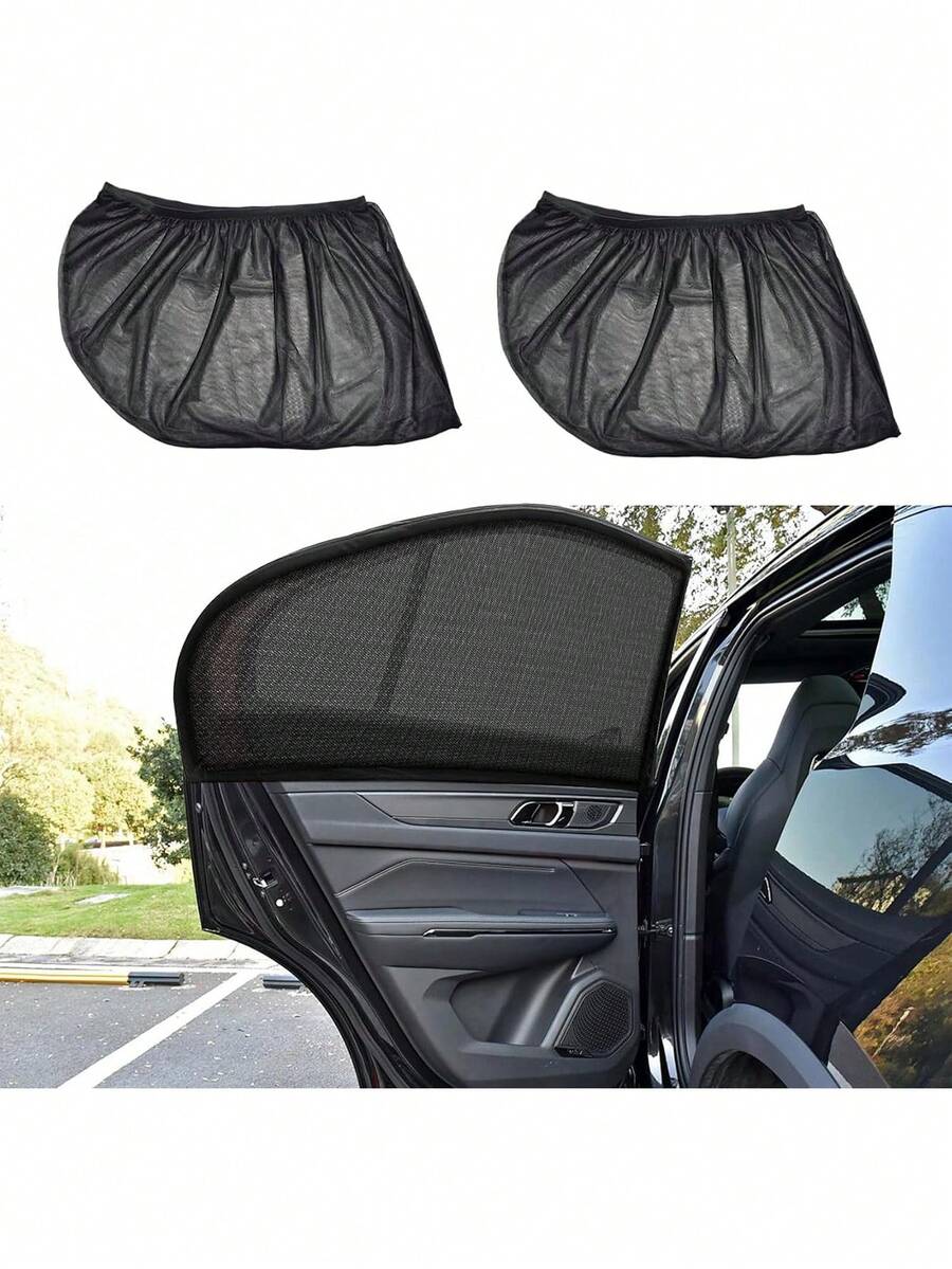 2件装汽车座椅靠背防蚊遮阳网帘，黑色网状遮阳帘，不阻挡视线或影响车窗操作，保护宝宝免受阳光和高温照射，汽车车窗遮阳帘，防紫外线，透气 - 黑色 - 查看 1