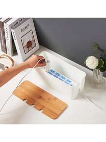 Large Wooden Grain Cable Management Box, Suitable For Under Desk TV Cords, Computer Cables, USB Hubs And Power Sockets, Made Of ABS Material - Multicolor - View 2