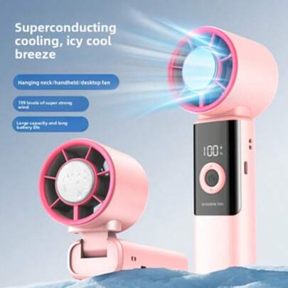 Mini Handheld Turbo Fan Cooler, Foldable Portable Desktop Fan, High Capacity Quiet Motor, LED Digital Display, Wearable/Pocket Cooling Fan, 199 Wind Speed Levels, USB Rechargeable, Comes With Type-C Charging Cable, Suitable For Office, Travel, Indoor And Outdoor Use