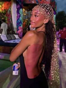 1条女士亮片刺绣围巾，透气闪亮，可作头巾、头饰、披肩、防晒服饰或搭配帽子使用，适合各种场合和所有季节。 - 金色 - 查看 1