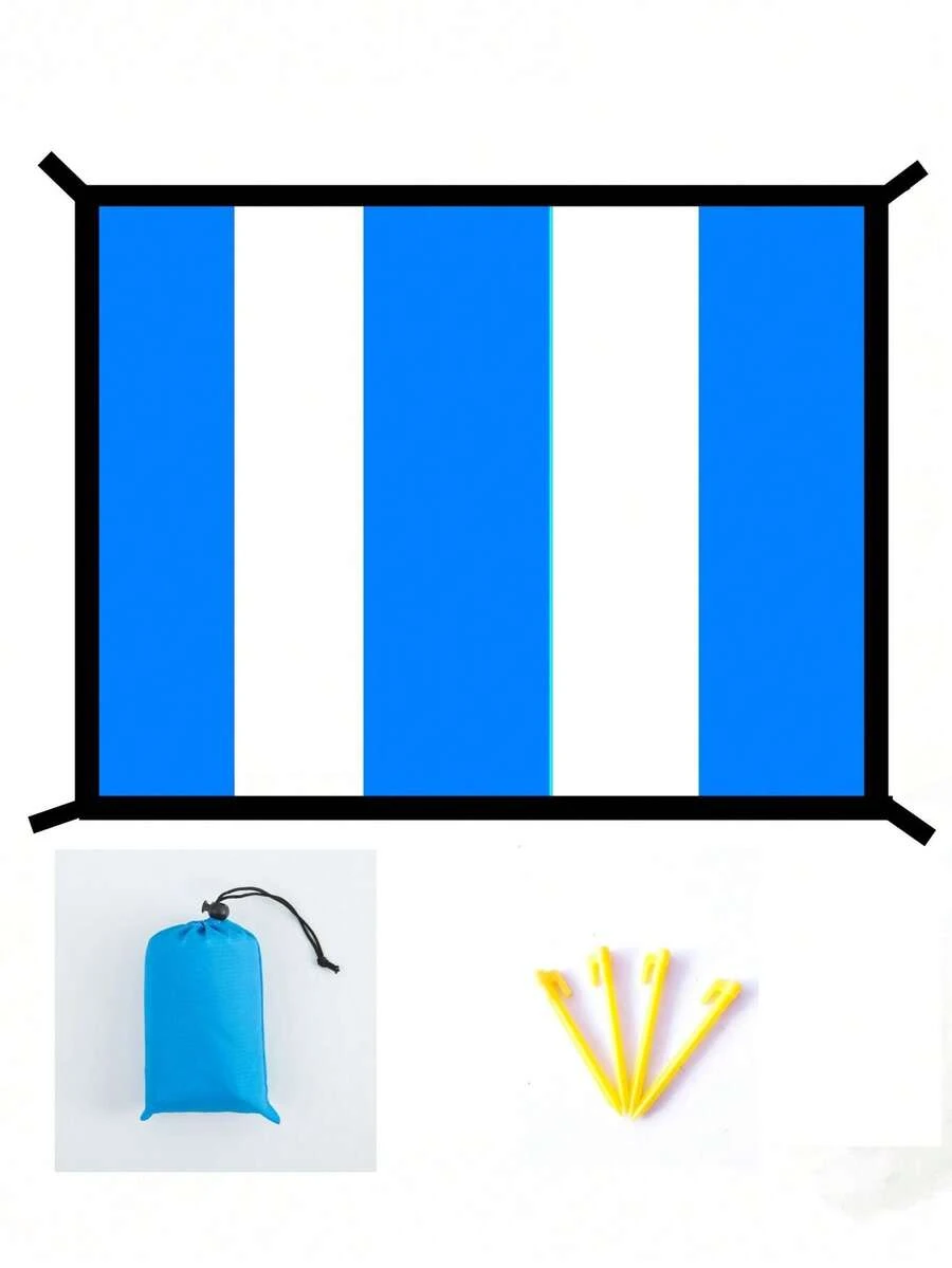 1pc New Edged 5-Color Patchwork Beach Blanket, Outdoor Beach Mat/Portable Picnic Pad, Suitable For Beach, Seaside, Garden, Yard, Park, Travel, Camping, Outdoor Gatherings, Birthday Parties. Can Be Used As Valentine's Day Girlfriend Gift, Family Outdoor Travel Gear, Lightweight Beach Essential (Includes 4 Pegs And Storage Bag) - A - View 1