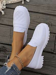Women's White Non-Slip Casual Loafers - White-2 - View 2