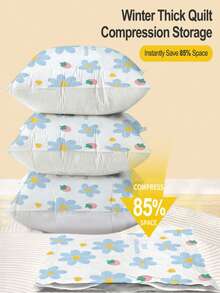 5pcs Vacuum Storage Bags, Plastic Rectangular Multi-Purpose Bags With Zipper Seal, Moisture-Proof, Suitable For Bedding, Pillows, Blankets, Clothes - Save 80% Space, No Electricity Required - Blue Flowers - View 10