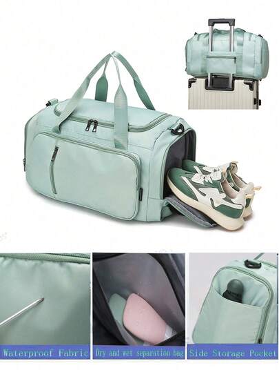 1个健身/瑜伽单肩包/运动包，带鞋仓和干湿衣物隔层，耐用橄榄绿材质，旅行包，带干湿口袋，轻便手提包，过夜包，男女通用，适合锻炼、旅行、健身、游泳、飞机出行、商务旅行和度假。