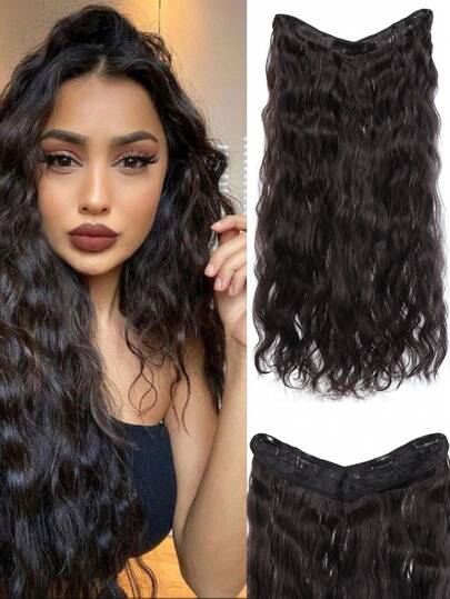 Women's Hair Extensions, V-Shaped Realistic Hair Extensions, Fluffy, Invisible, Seamless, Adding Volume, Water Wave Long Curly Hair