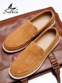 Salkin Designer Mode Herren Wildleder Loafer, Herren Business Formelle Lederschuhe, geeignet für Büro, Hochzeit, Party, Date, romantisches Dinner, Urlaubsgeschenk, Studentenkasualschuhe, vielseitige Herrenschuhe. Empfehlung: eine Nummer größer wählen. - Braun - Übersicht 9