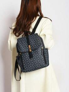 Women's Anti-Theft Geometric Pattern PU Soft Leather Backpack, Multifunctional Fashion Daily Bag, Multi-Pocket Lightweight Travel Bag, Large Capacity Minimalist Bookbag, Convenient Backpack Suitable For Students, Nurses, Teachers, Business Professionals, Travel, Commuting, Shopping, Office, Dating, Hiking, Training, Work, Birthday Gift, Holiday Gift - 彩色 - 查看 8