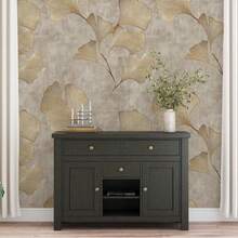 Bohemian Beige Floral Wallpaper Mural: Golden Leaf Effect, Removable Wallpaper - 1pc - View 2