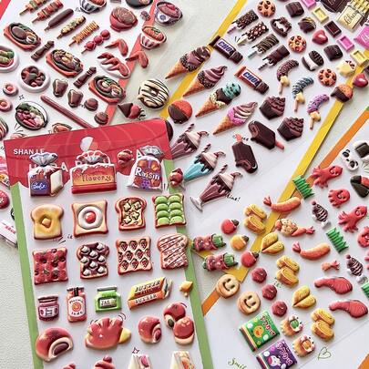 3D立体泡沫卡通甜点食物贴纸，DIY创意装饰贴纸，适用于剪贴簿、手机、日记本