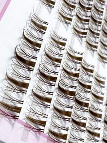 100pcs C-Curl Brown Anime Style Transparent Stem Cluster False Eyelashes, Natural & Lengthening, Manga Design, Individual Lashes For DIY - C - View 6