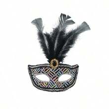 1pc Glitter Feather Masquerade Mask, Sexy Party Festival Makeup Costume Feather Eye Mask For Women - Multicolor - View 13