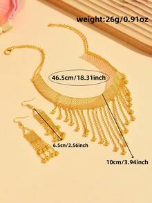 Middle Eastern Popular Bridal Necklace And Earring Set, Double-Layer Pendant, Hollow Pattern Engraved Gold-Plated Metal Jewelry Combination, Traditional Algerian Jewelry - TL001 - View 6