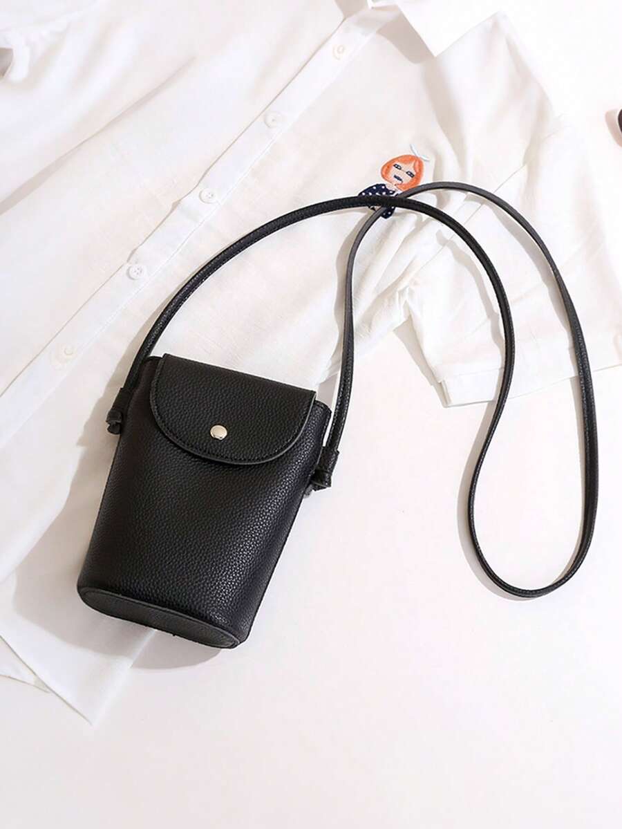 新款女士手提包 PU 皮革单肩包 时尚可调节肩带 大容量斜挎包 女士软翻盖手机包 - 黑色 - 查看 1