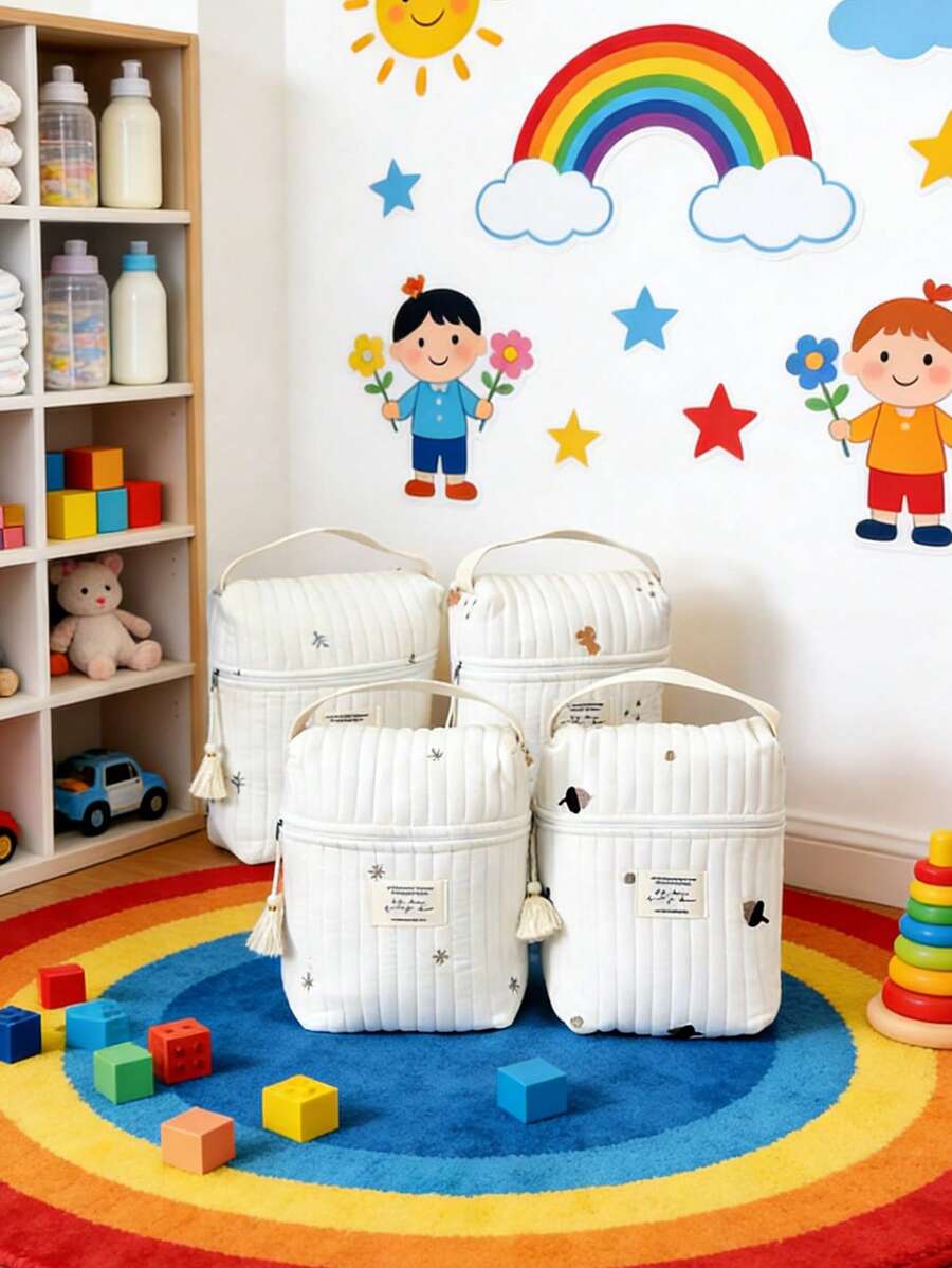 1个尿布包，多功能孕妇包迷你尿布包手提袋绗缝棉可爱尿布包，可装婴儿车、奶瓶、湿巾、安抚奶嘴 - 彩色 - 查看 1