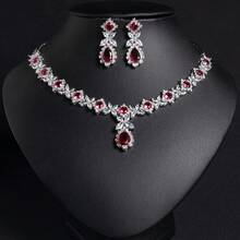 1set Conjunto de joyería de moda para mujer, incrustado de circonita, aretes, collar, adecuado para mujer/novia vacaciones/fiesta|boda/banquete|regalo - Conjunto de joyas - Ver 4