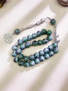 1pc 33pcs 10mm Green Glass Bead Single Strand Bracelet TASBIH, Daily Wear - Multicolor - View 1