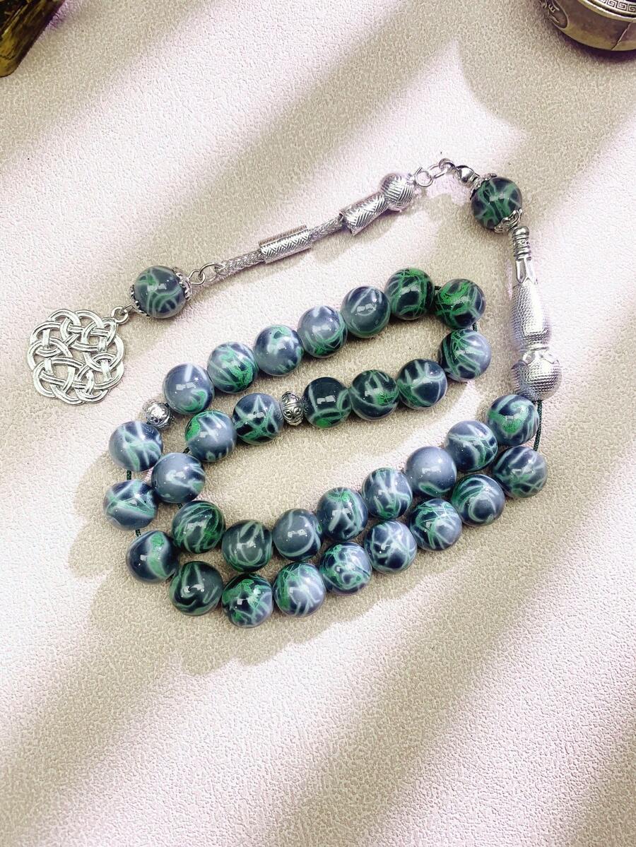 1pc 33pcs 10mm Green Glass Bead Single Strand Bracelet TASBIH, Daily Wear - Multicolor - View 1