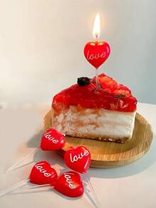 5pcs Red Heart Shaped Happy Birthday Party Cake Candles - Red - View 7