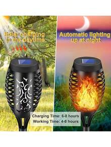 2/4pcs-96 LED Solar Outdoor Lawn Lights, 43 Inches High, Oversized, Waterproof Solar Torch Lights With Flashing Flames, 1200mAh Solar Powered Torch Decorative Lights, Used To Decorate Your Garden - 2 Warm Lights - View 3