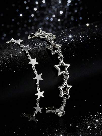 Set de 2 pulseras metálicas minimalistas con estrella hueca, adecuadas como regalo de vacaciones y uso diario para hombres
