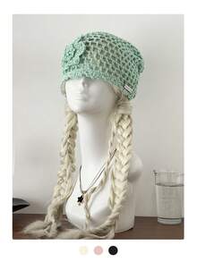 3D钩编针织帽，亚麻镂空渔夫帽，甜美保暖帽，亮片渔夫帽，夏季新款时尚编织镂空渔夫帽，夏季百搭保暖帽 - 彩色 - 查看 9