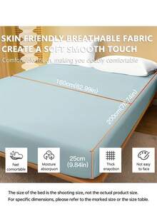 1pc Solid Color 100% Polyester Mattress Cover, Fitted Sheet, Mattress Protector, Fits 9-12 Inch Mattress Depth, Shrink-Resistant, Fade-Resistant, Wrinkle-Resistant, Comfortable, Soft, Lightweight, Suitable For All Seasons, For Home And Dorm, T/F/Q/K All Sizes, OEKO-TEX Certified, Ice Blue - Ice Blue - View 7