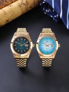 RICECGO 这款时尚男士商务腕表采用不锈钢表带和渐变表盘，尽显精致优雅。它还具备实用的日期显示功能，商务和休闲场合均适用。 - 金色 - 查看 1