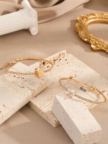 两件套简约优雅奢华心形和蝴蝶形闪亮立方氧化锆手链，适合日常佩戴、婚礼、毕业典礼等场合。 - 彩色 - 查看 4