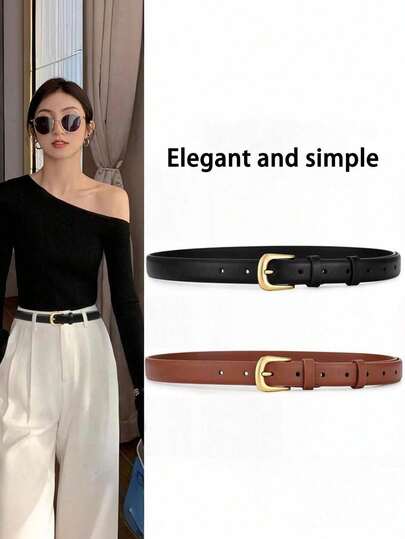 Bộ 2 chiếc thắt lưng da PU mỏng, trang trí khóa, thích hợp cho quần jeans, chân váy, mùa hè, thu, đông, Halloween và các mùa khác.