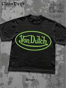 NeonDrift Double-Sided Printing Men's-Shirt Men's Short-Sleeve-Shirt100% Cotton Fabric Soft & Skin-Friendly Unisex Style Gifts Spring Festival, Valentine's Day,'s Day &-Van Dutch Print Men Shirt Classic Americana Style Graphic Tee Streetwear Fashion Casual Wear Car Enthusiasts And Vintage Culture Lovers - Đen 2 - Xem 2
