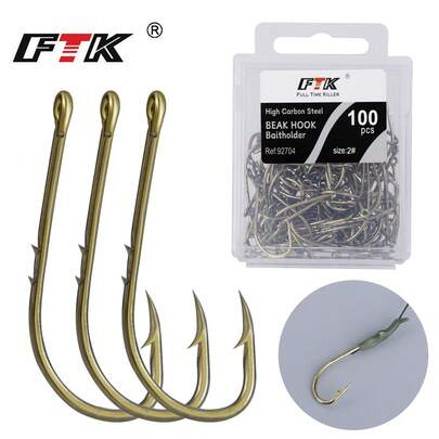  100pcs FTK Bass Fishing Hooks, Sea Fishing Barbed Hooks, Bait Holder Hooks, Carp Fishing Rigs, Soft Bait Hooks, Fishing Tackle Accessories