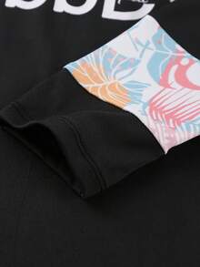 3件套男童字母印花长袖上衣、短裤和泳衣速干套装 - 白色 - 查看 5