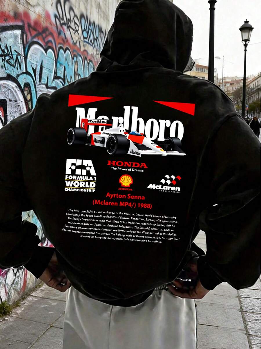 MP4/4 Legendary Racing Car Hoodie, F1 Hoodie, Men's Casual Hoodie, Loose And Comfortable Fit, Streetwear, Suitable For Everyday Wear And Outdoor Activities, Spring Outfit, Casual And Stylish - màu đen - Xem 1