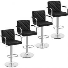 Barstools Set Of 2, Modern Height Adjustable Swivel Bar Chairs, Faux Leather Counter Stools With Backrest And Footrest - Black With Armrest - View 9